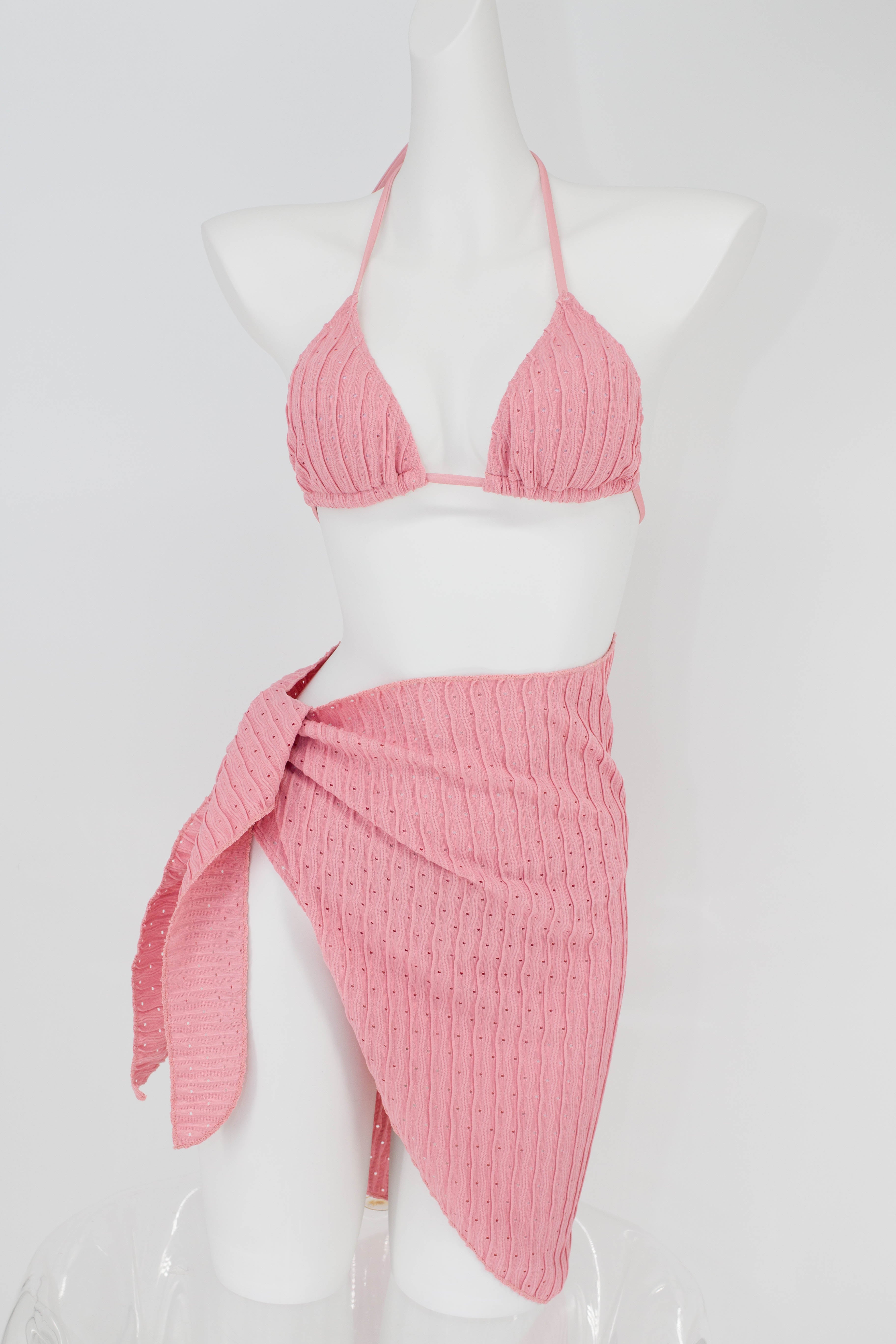 Round Hole Tulle Bikini Set With Wrap Skirt