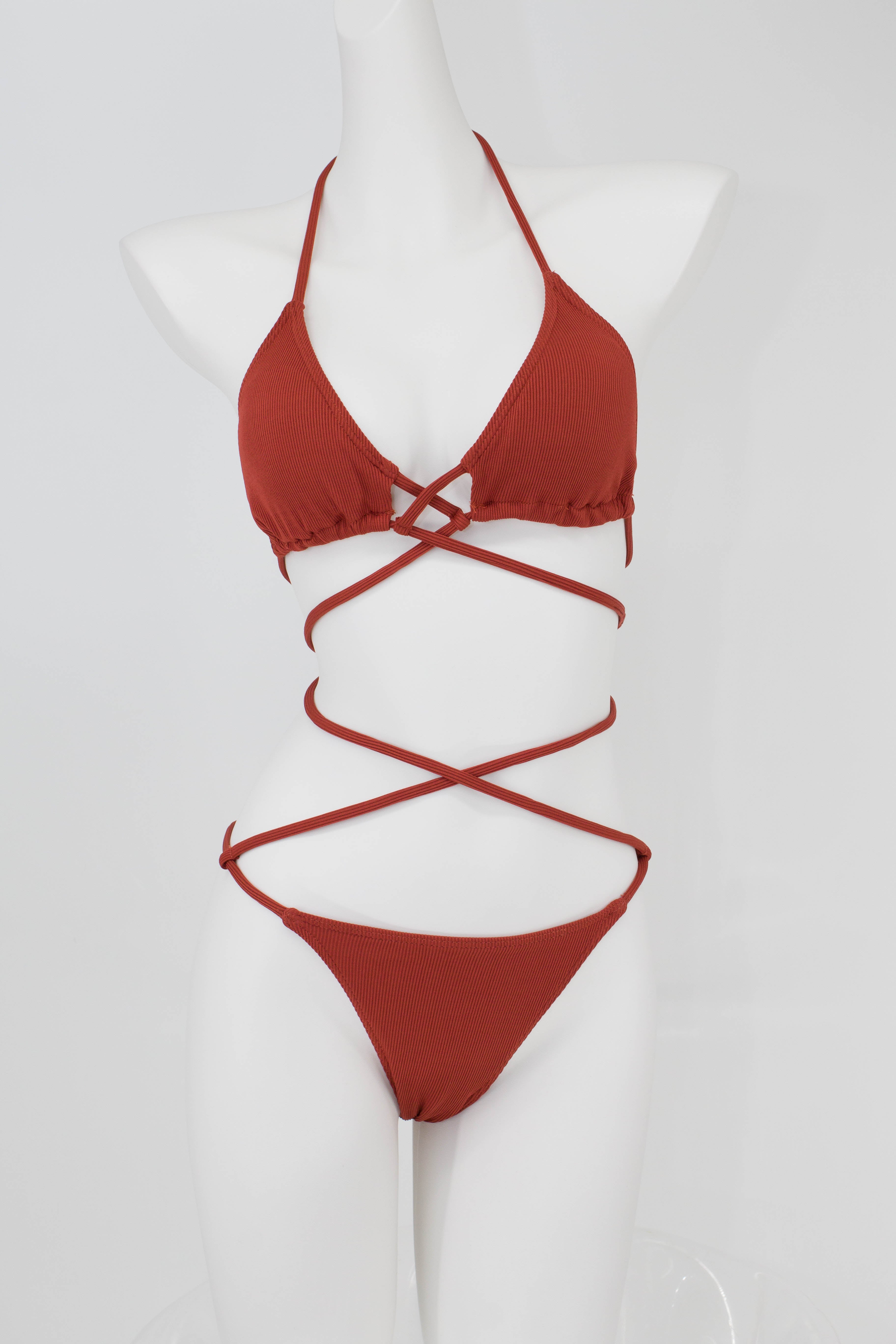 Self-Tie Solid Tone Bikini Set - Free Size